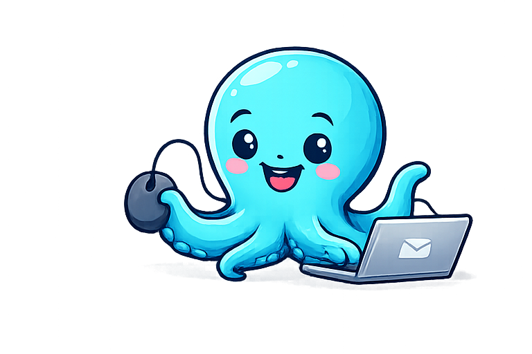 Oktopus beim Schreiben einer E-Mail